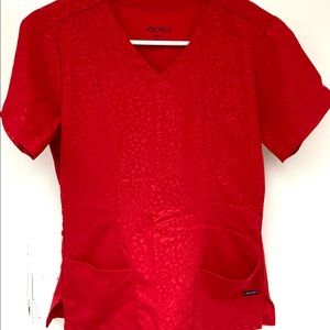Jockey Size Small Red Patterned Nursing Scrub Top